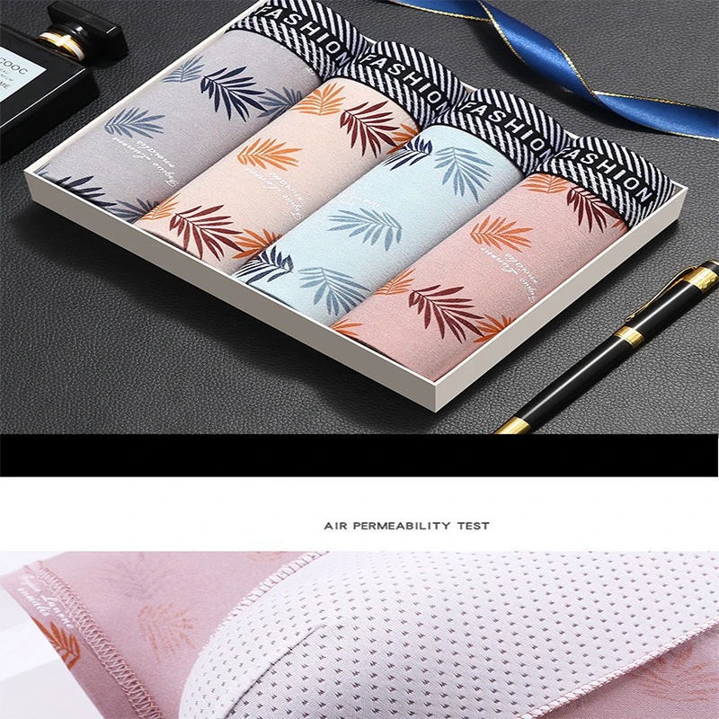4pcs/Lot Mens Underwear Boxers Cotton Fashion Printed Men Underpants Boxer Shorts Male Panties Pouch Vetement Homme