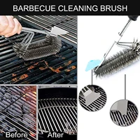 kitchen accessories bbq grill barbecue kit cleaning brush stainless steel cooking tools wire bristles gadget triple scrubber