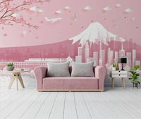 beibehang custom pink wallpaper cartoon japan mount fuji wallpaper childrens room decor tv background 3d wall paper decoration