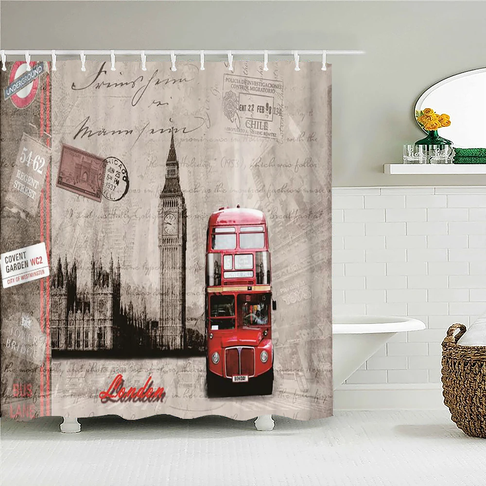 

Retro Flower landscape Fabric Shower Curtains Waterproof Polyester Bath Curtain Bathroom Bathtub Decor Paris Tower Curtain