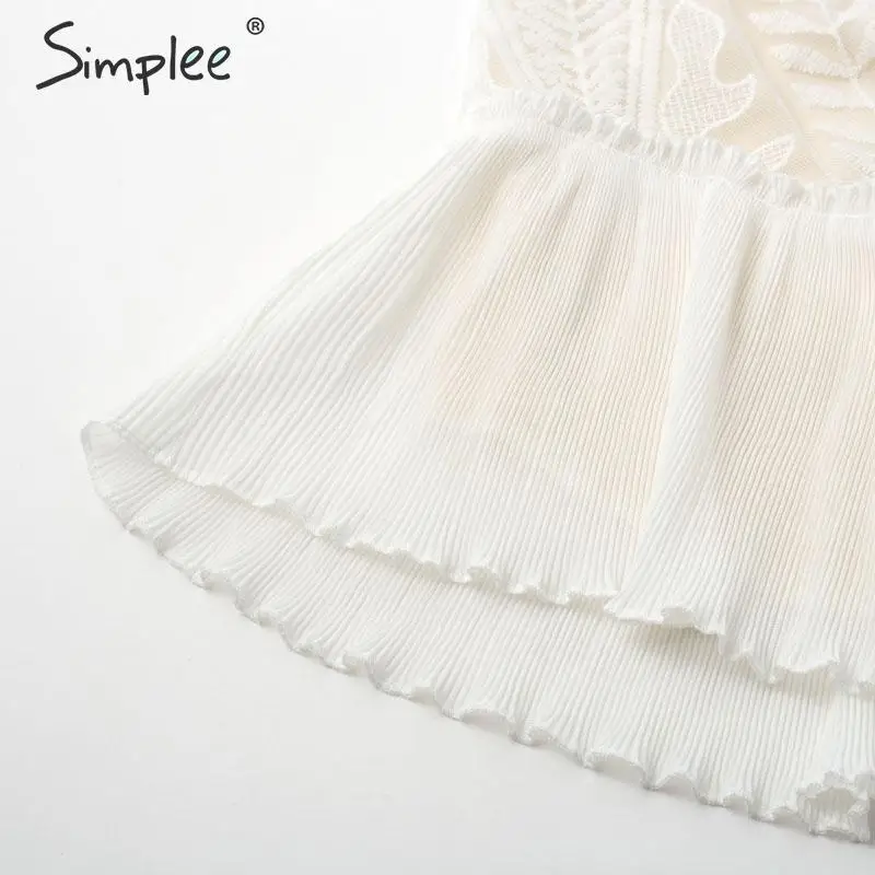 Simplee сексуальное Белое платье с высокой талией элегантное ажурное