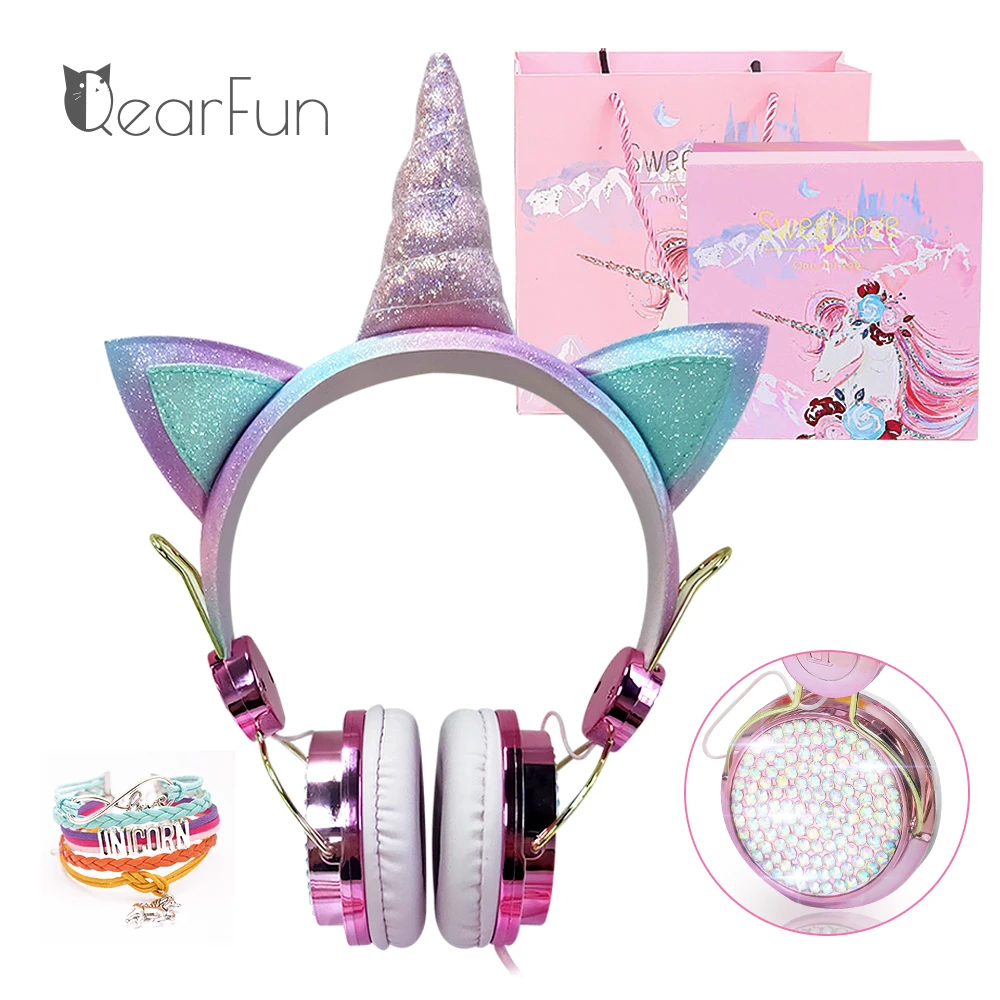 

Cute Unicorn Wired Kids Headphones With Microphone, Girls Child Music Stereo Earphone PC Mobile Phone Children's Headset Gift