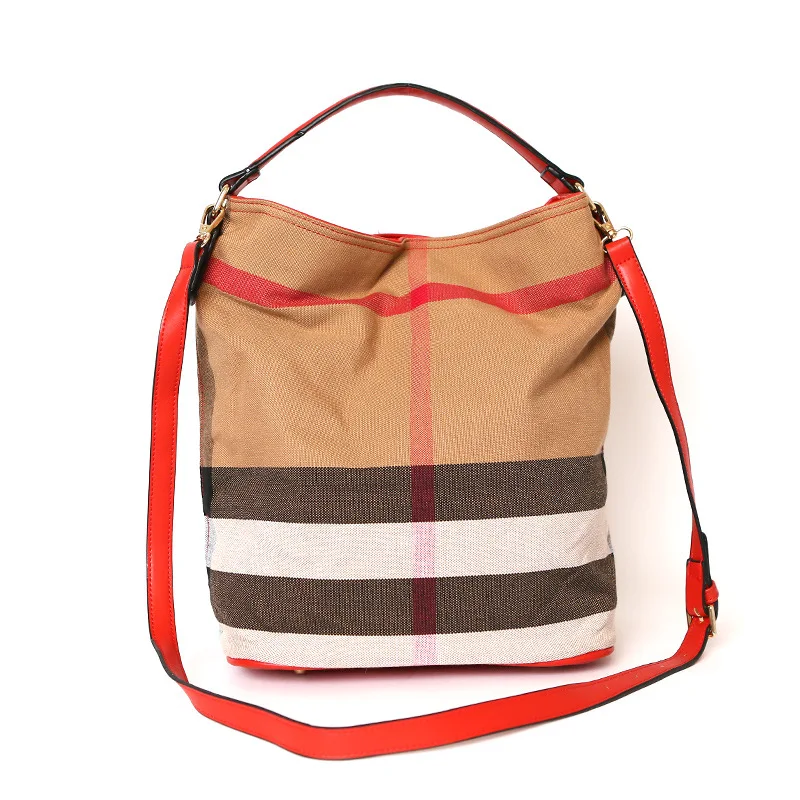 

Luxury Brand Large Capacity Bag 2021 New Fashion Classic Plaid Canvas Women's Bag Large Bucket Bag Portable Shoulder Bag Gift