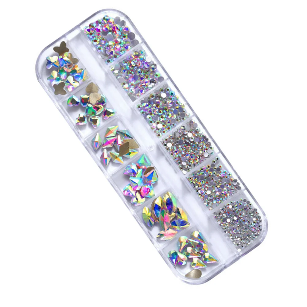 1 коробка смешанный кристалл AB стразы для дизайна ногтей с плоской задней