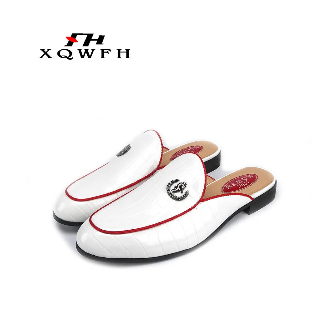 Summer Men's White Leather Slippers Indoor Comfortable Breathable Male Slipper Outdoor Men Beach Shoes Flax Lovers | Обувь