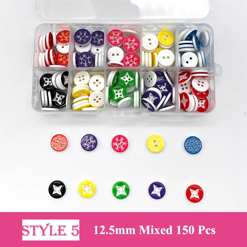 150 Pcs 10-15 mm Resin/Wooden Buttons 2 Holes 15mm Mixed Wood Buttons Sewing Accessories for Clothing Decoration DIY Boxed - Цвет: 5