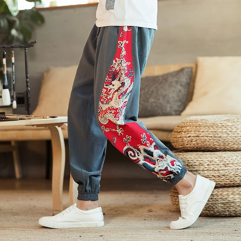 Chinese Style Casual Men Harem Pants Jogger Fitness Trousers Male Traditional Harajuku Kimono 10642 | Тематическая одежда и