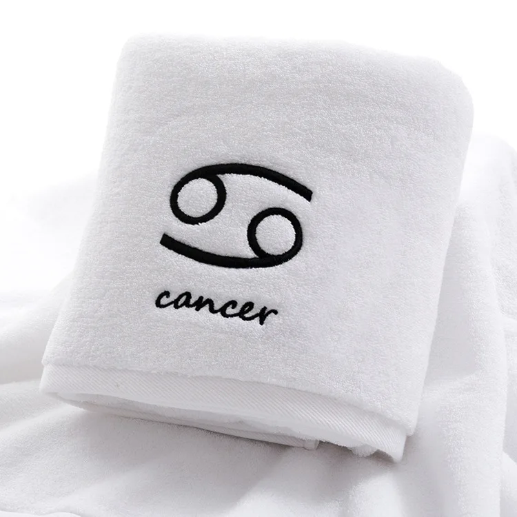 White Cancer Хлопок банное полотенце созвездие шаблон полотенце s белый серый с вышивкой полотенца махровые девушка/мужчины ванная комната прямоугольное банное полотенце - Цвет: White Cancer