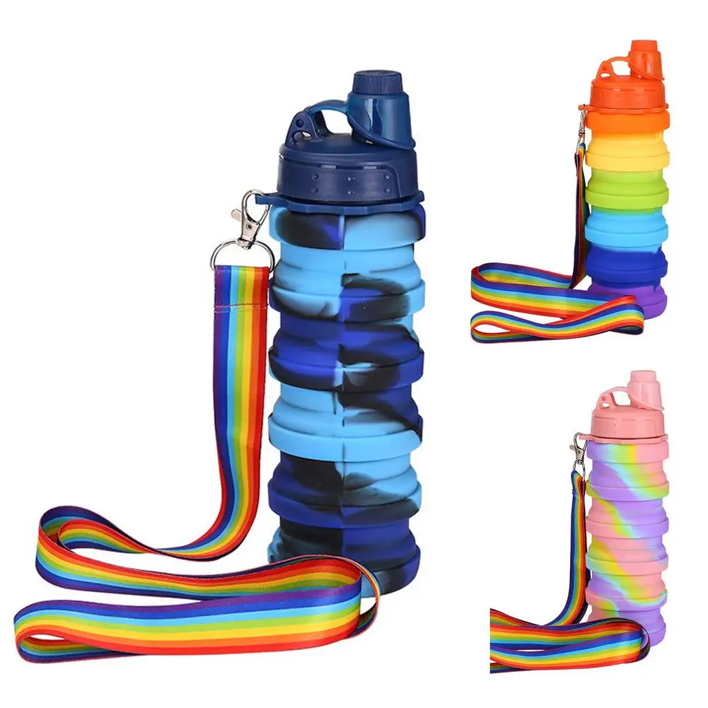

New Silicone Water Bottle Portable Foldable Cup Bottle Fruit Juice Leak-proof Outdoor Sport Travel Camping Bottle with Lid