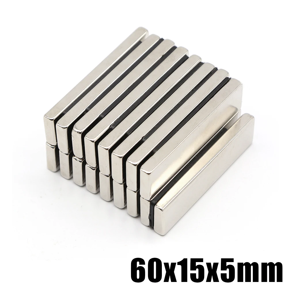 

1/2/5/10Pcs 60x15x5 N35 NdFeB Block Neodymium Magnet 60mm x 15mm x 5mm Super Powerful Strong Permanent Magnetic imanes