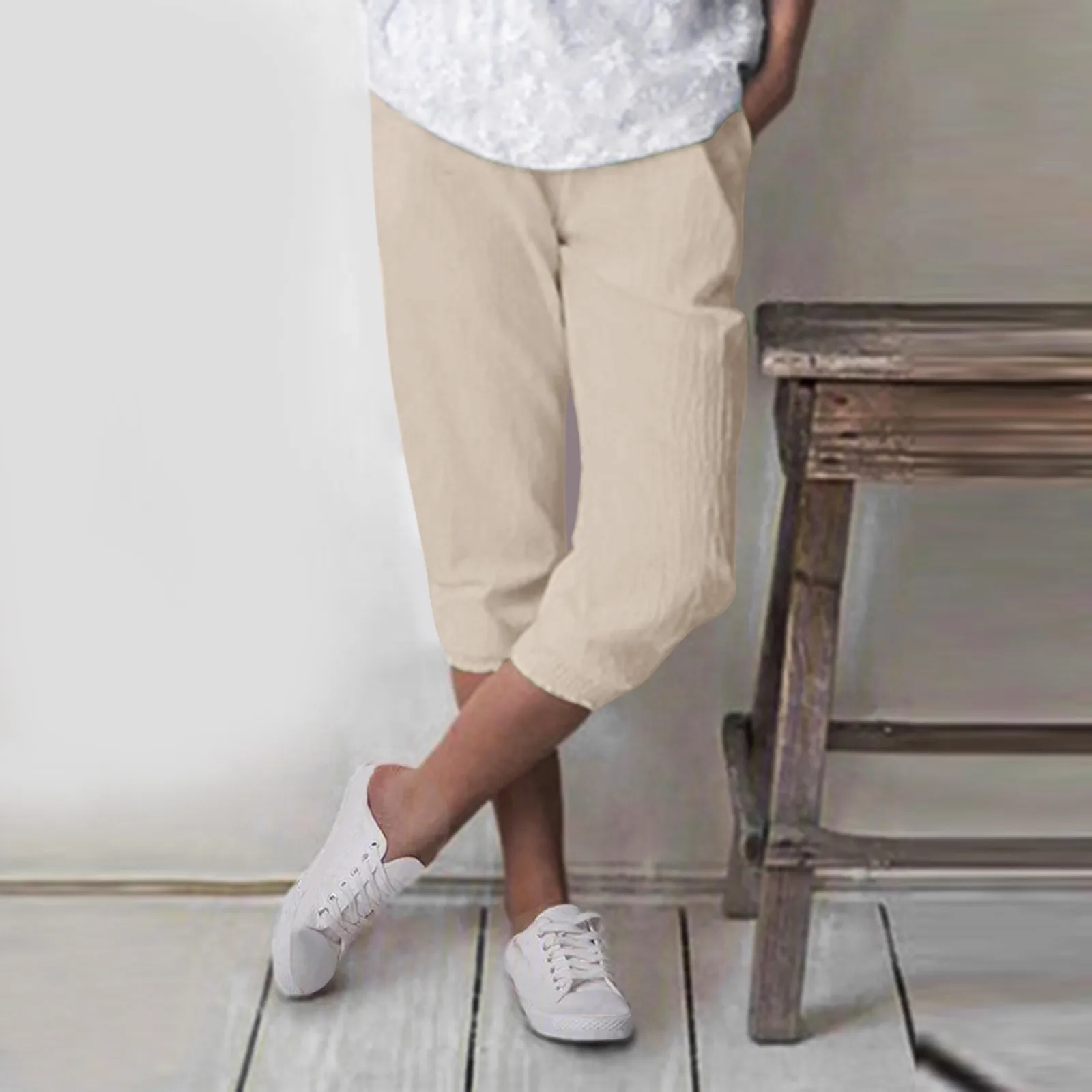 

Womens Spring Summer Pants Cotton Linen Solid Elastic waist Candy Colors Harem Trousers Soft high quality for Female ladys