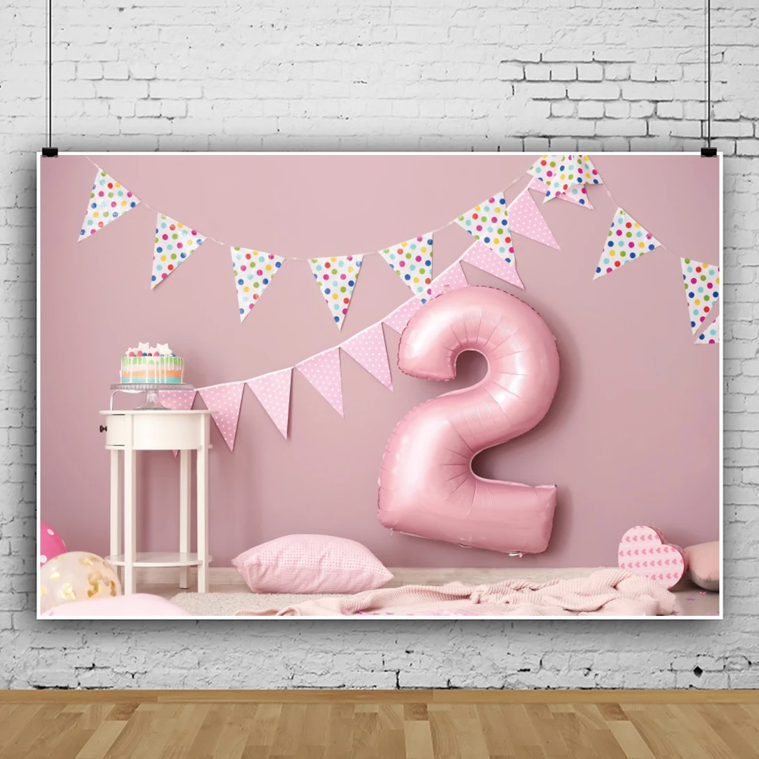 

Laeacco Happy Baby 2st Birthday Party Pink Wall Balloon Toys Family Shoot Child Portrait Photo Backdrop Photographic Background