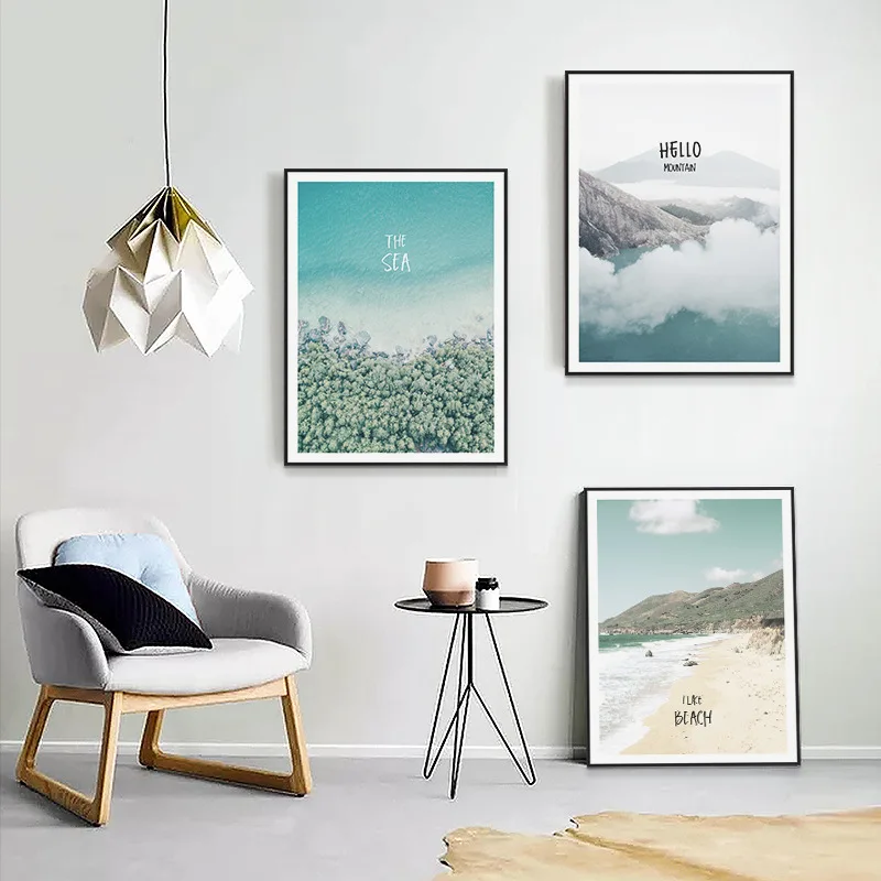 

Nordic simple luxury frameless beach landscape poster home decoration Picture Nature Scenery Warm and green Living Room Design