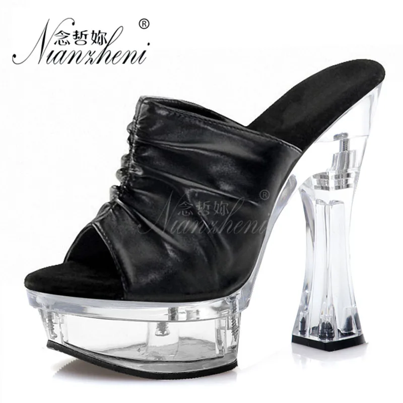 Женские босоножки на толстой платформе 14 см со стразами Сексуальные каблуки