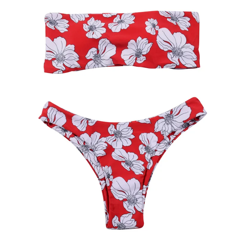 

Printed Small Sexy T-Back Tube Top Bikini Swimsuit Women Bikinis Set Push Up Swimwear Female 2021 New Swimming Bathing Suits