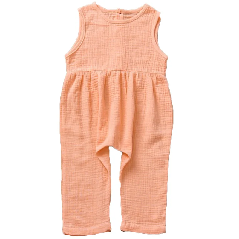 

2020 Summer New Soft Toddler Girls Jumpsuits Cotton Linen PP Pants for Kids Sleeveless Pajamas Spring Baby Girl Trousers 1-6Y