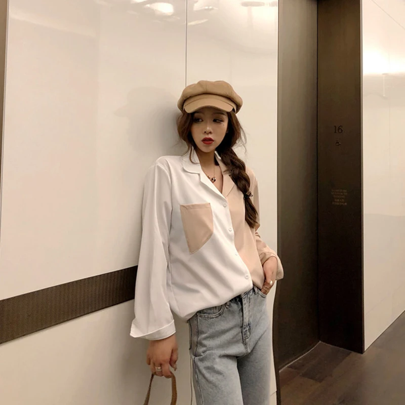 Fanco Korean Summer Harajuku Women Tops Contrast Blouses Black White Patchwork Shirt Elegant Lady Chic Blusas |