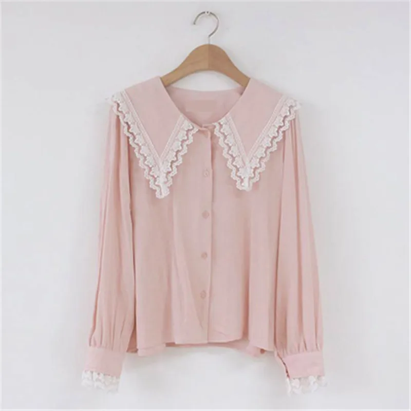 

2020 New Arrivals Early Autumn Blouse Shirt Korean Chic Large Lace Collar Long-sleeved Single Breasted Blusas Fashion Fall