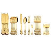 24pcs stainless steel cutlery set gold dinnerware western food royal tableware christmas fruit forks knives coffee spoons gift