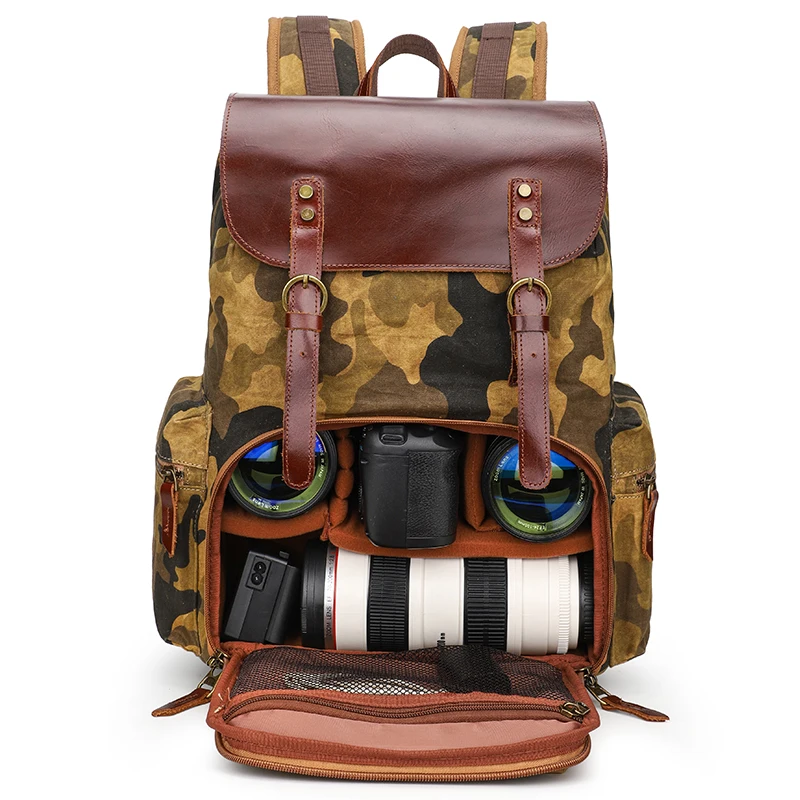 oil waxed canvas waterproof photography bag large wear resistant camouflage camera backpack men for nikoncanon sonyfujifilm free global shipping