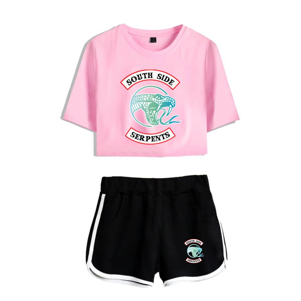 Стиль ривердейла печати трендовые женские шорты костюм летняя мода рубашка и шорты Kpop Сексуальная трендовая повседневная одежда
