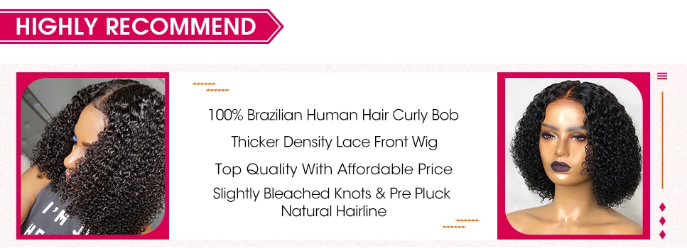 13*4 Glueless Short Bob Curly Lace Front Human Hair Wigs Side Part Wigs Brazilian Remy Hair For Women Pre Plucked