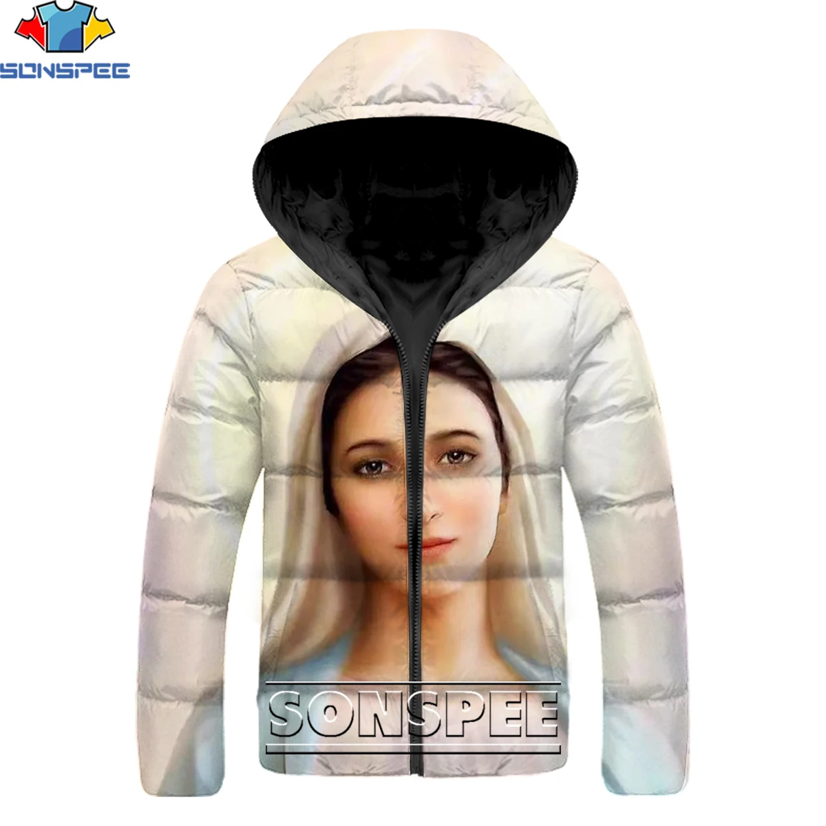 

SONSPEE Christian Mother Virgin Mary Jesus Parkas 3D Print Down Jacket Winter Men Women Keep Warm Religious Belief Unisex Jacket