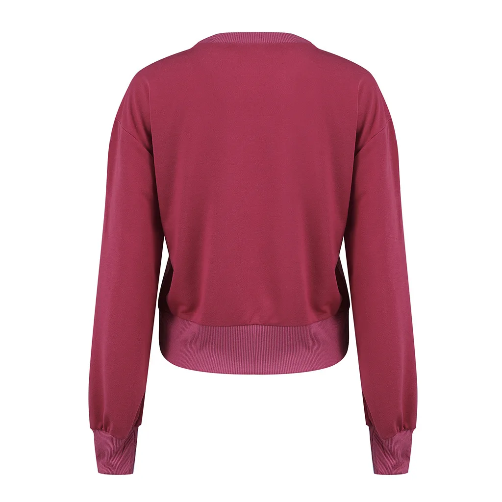 Casual Pink Long Sleeve Letter Print Red Tshirt Women Crop Top 2019 New Fashion Shirts Plus Size | Женская одежда