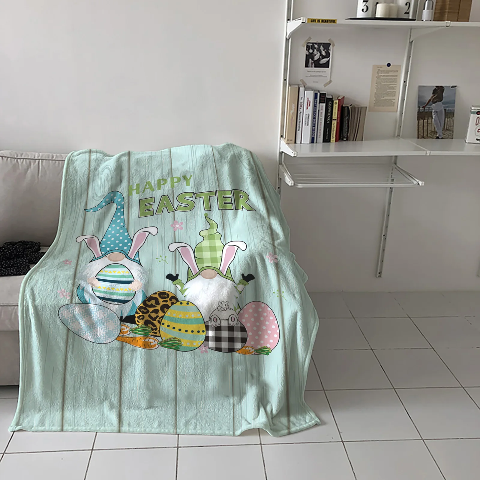 

Easter Gnome Eggs Wood Texture Throw Blanket Home Sofa Decor Blanket Portable Soft Bedspread Microfiber Blankets for Beds