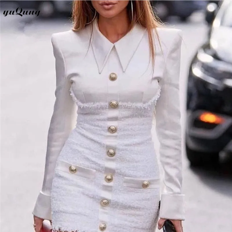 Yuqung плюс размер облегающее платье уличная одежда пэчворк однобортное офисное