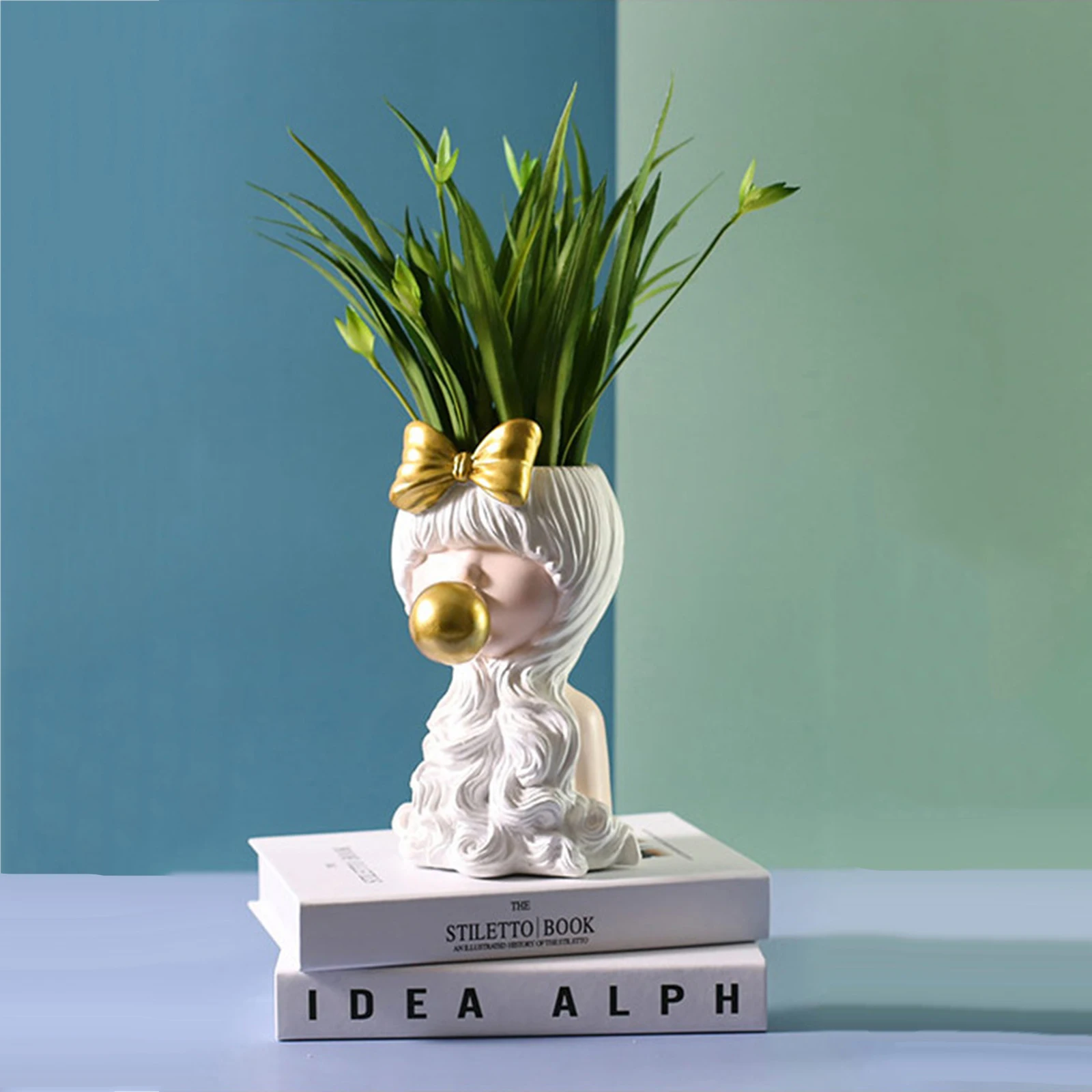 

Cute Portrait Flower Vase Planter Herb Pot Resin Home Bar Desktop Sculpture