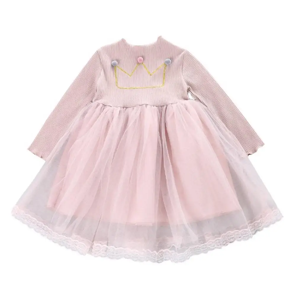 

Girls Dress 2019 New Kid Cute Baby Girl Long Sleeve Crown Print Tulle princess Dresses Toddler Girl Clothes vestido infantil