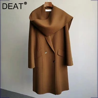 deat 2021 new fashion reverse quarter double sided cashmere coat women medium long profile loose band scarf wool tweed 7i0634