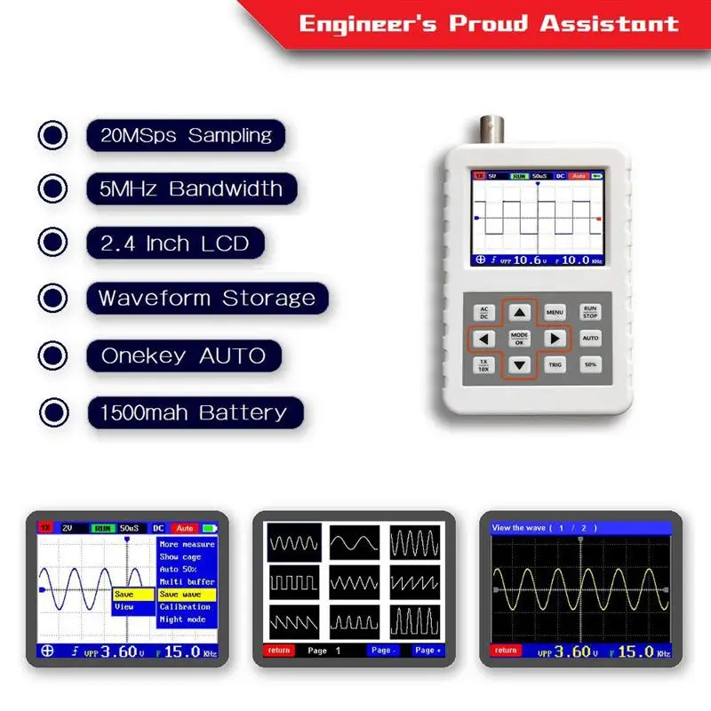 

DSO FNIRSI PRO Digital Oscilloscope Kit Mini Portable 5M Bandwidth 20Msps Sampling Rate Handheld Oscilloscope Host With Probe