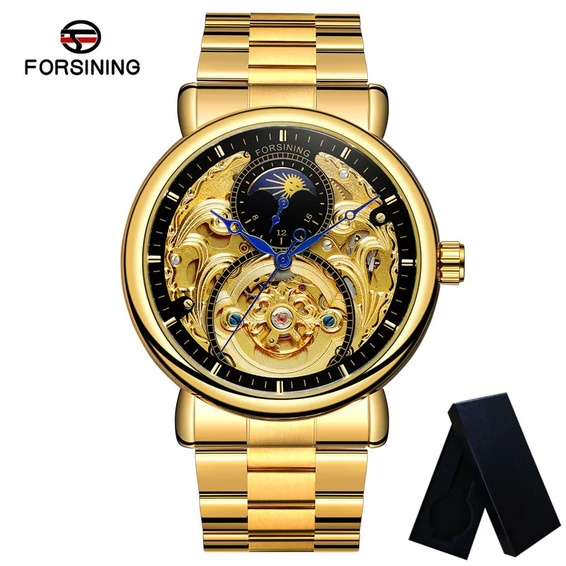 Часы наручные FORSINING Мужские механические автоматические спортивные золотистые