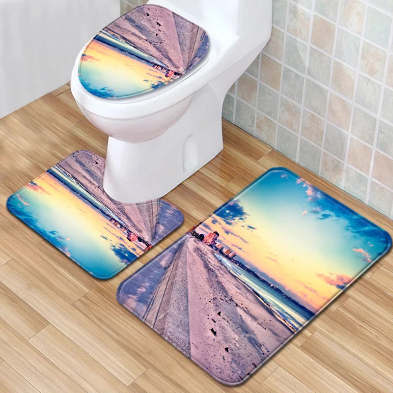 

Приморский Пейзаж, коврик для ванной, нескользящий ковер для ванной комнаты, искусственный коврик для крышки туалета, набор из трех предмет...