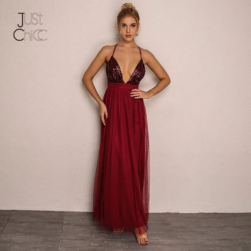 Justchicc сексуальные кружевные вечерние платья с лямкой на шее блестками женское