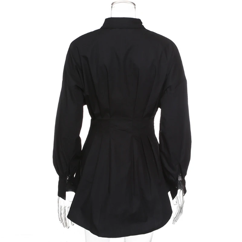 2019 женские платья-рубашки глубокий v-образный вырез фонарь длинный рукав высокая