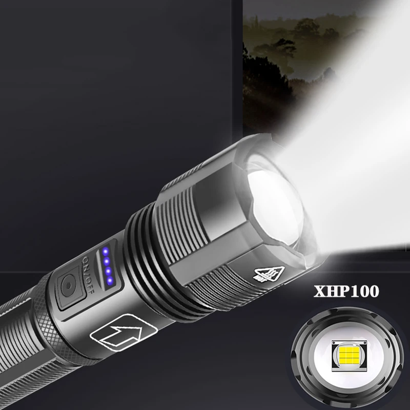 

XHP100 COB 9-core Led Flashlight Powerbank Function Torch Aluminum Lantern Usb Rechargeable 18650 26650 Battery Zoomable XHP70.2