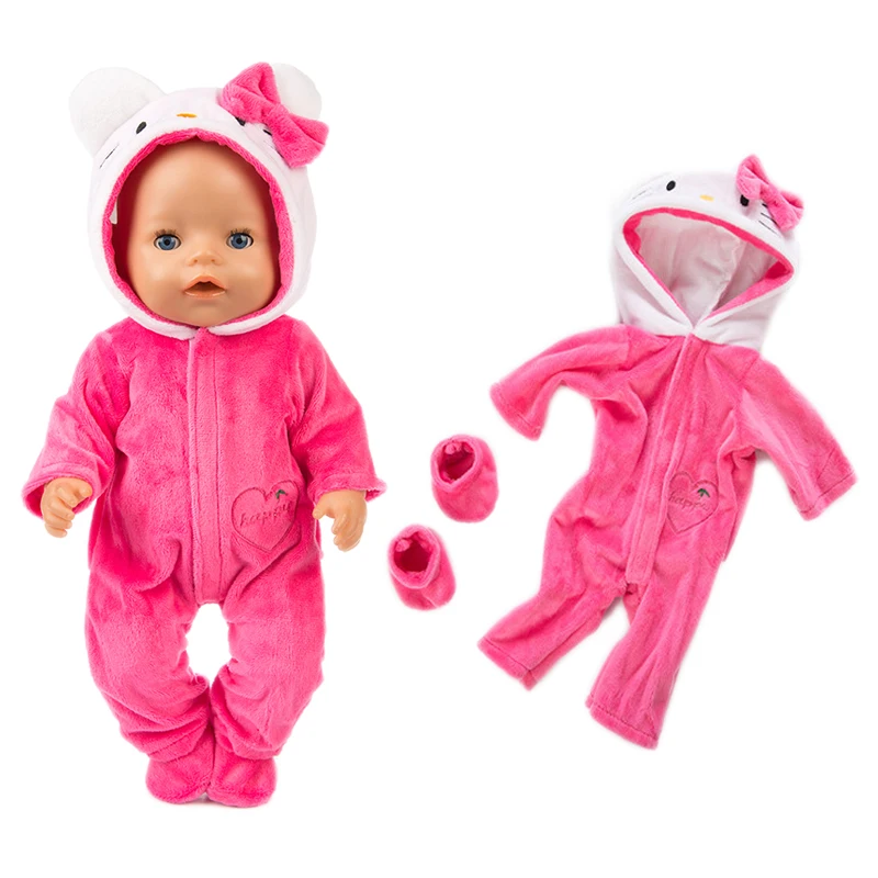 

Подходит для новорожденных кукол 18 дюймов 43 см, аксессуары для одежды, розово-красный котенок, единорог, цельное платье для ребенка, подарок ...
