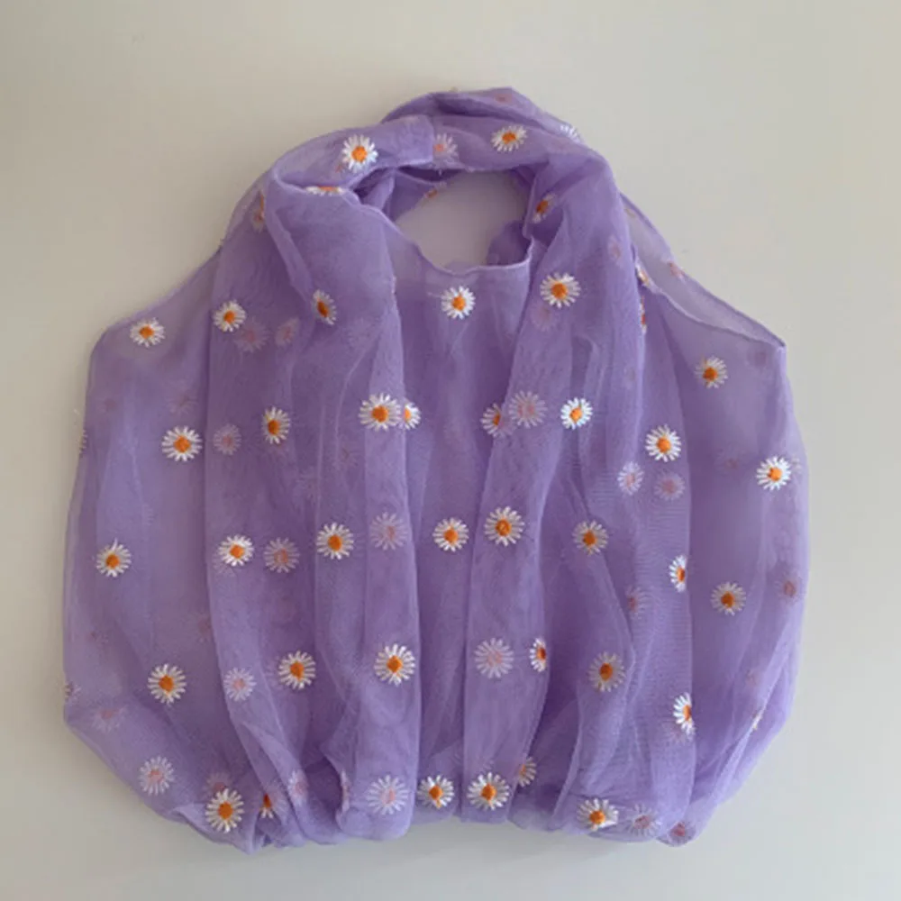 Маленькая прозрачная Сетчатая Сумка тоут тканевая Сумочка с вышивкой ромашки