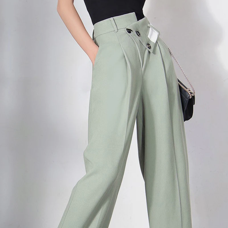 Женские брюки TWOTWINSTYLE простые с высокой талией и широкими штанинами осень 2021 |