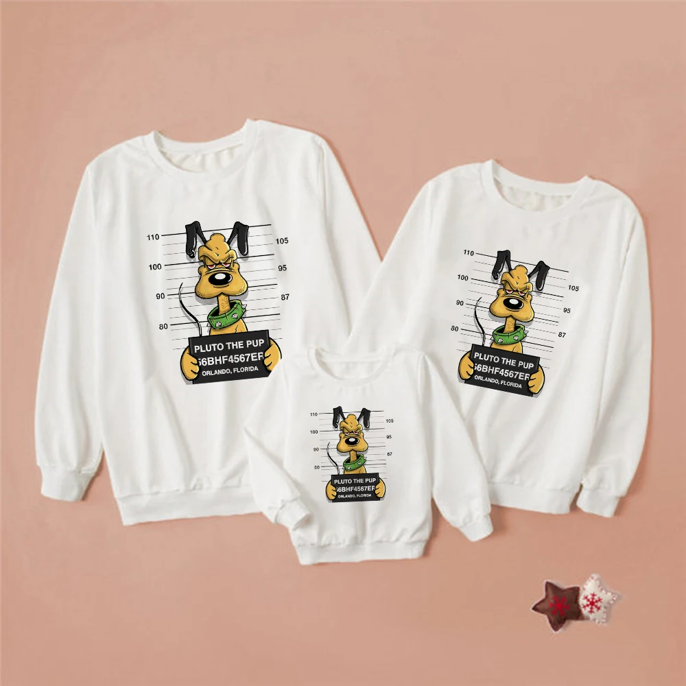

Pluto Disney Fashion White Sweatshirt Nightmare Before Christmas Family Matching Outfits Mother and Daughter Clothing Drop Ship