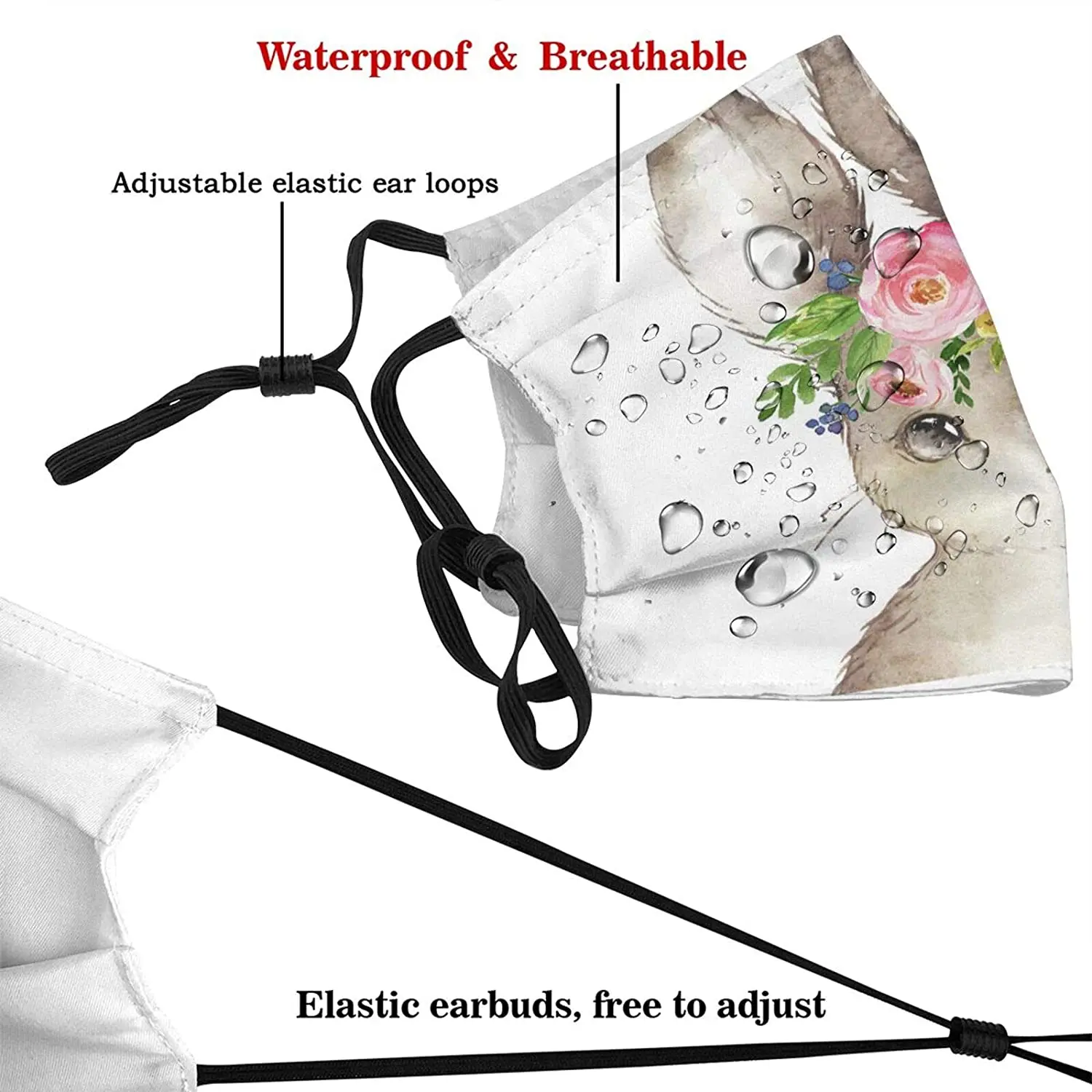 Модная маска для лица в стиле бохо с цветочным кроликом бандана карманом