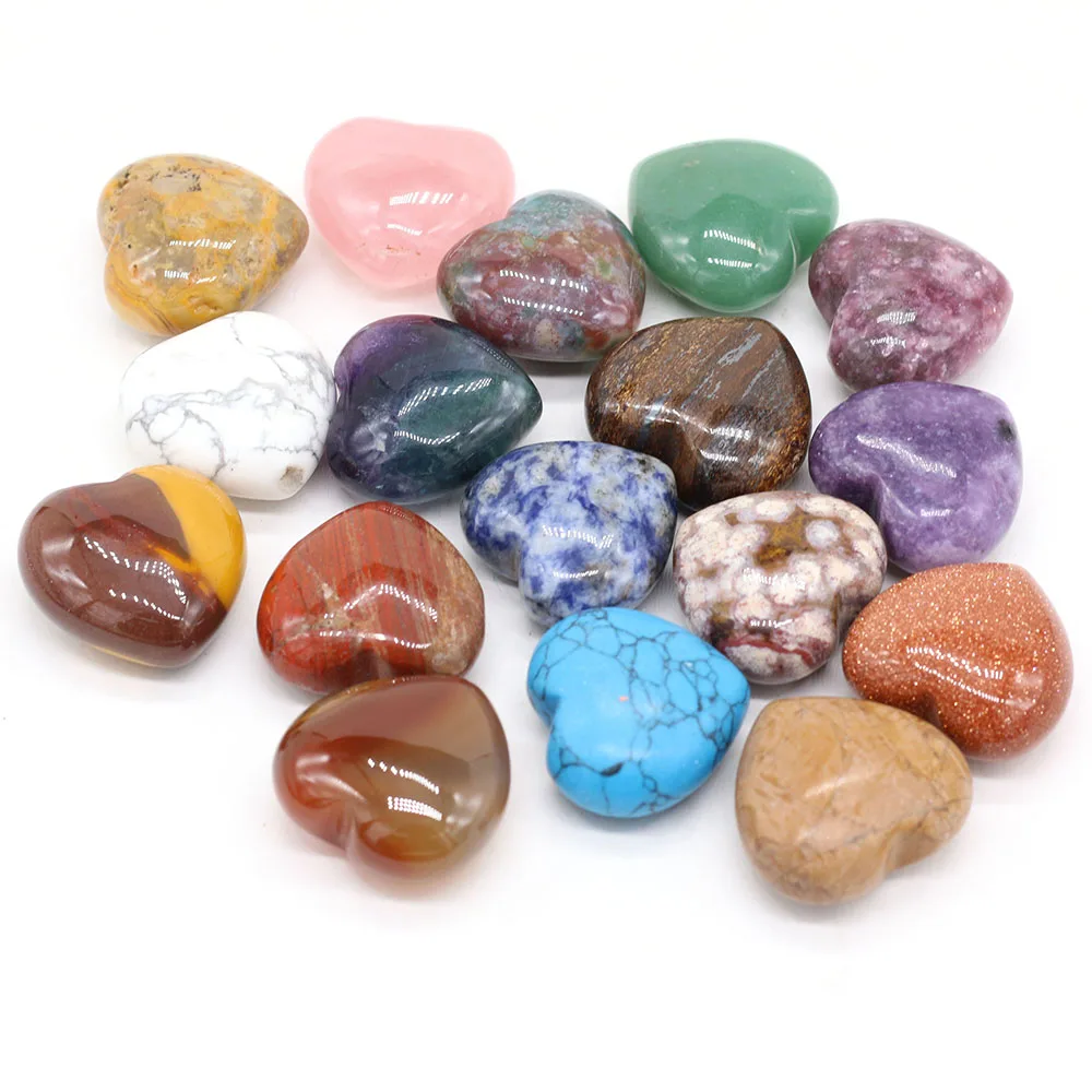 

Small Ornaments Natural Stone Agate Rose Quartz Amethyst Heart Shape Beads Crafts for Decorating Bars Bedrooms Study etc 30x30mm