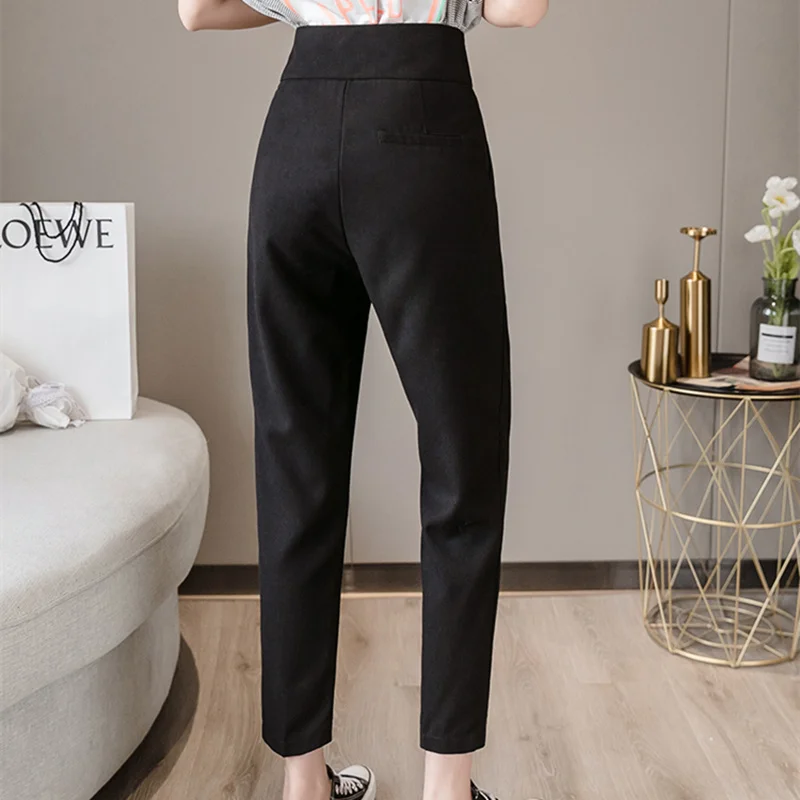 Женские повседневные Прямые брюки с высокой талией винтажные черные офисные