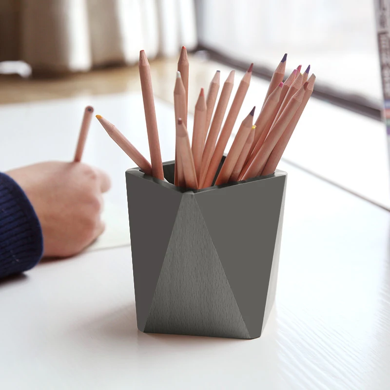 Geometric square concrete pen holder silicone mold creative cement office study home decoration |