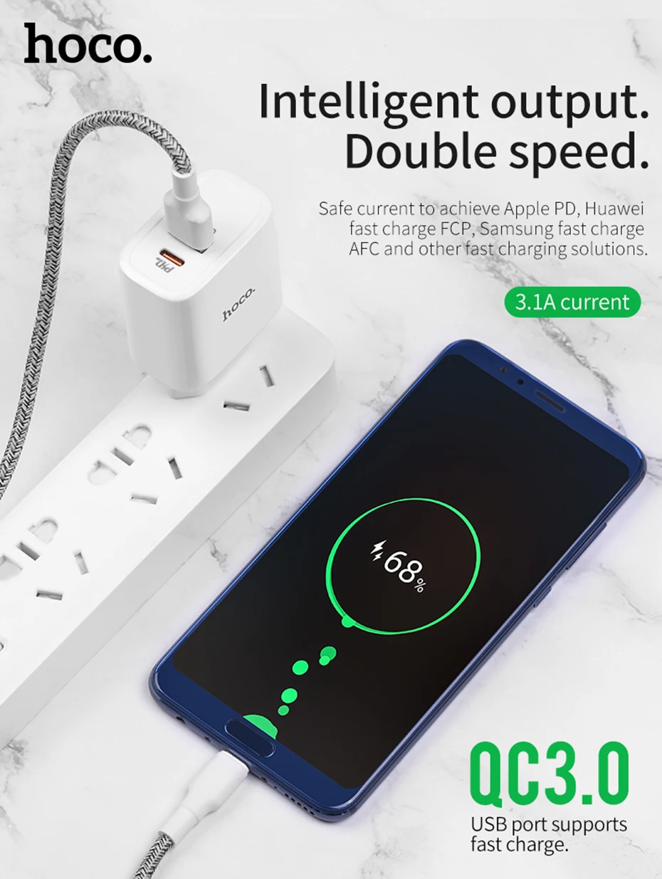 HOCO 18 Вт USB PD быстрое зарядное устройство адаптер QC3.0/2,0 быстрое зарядное устройство с type C к Lightning Кабель для быстрой зарядки