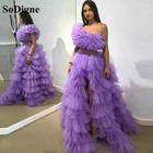 Женское вечернее платье с оборками, на одно плечо, с разрезом