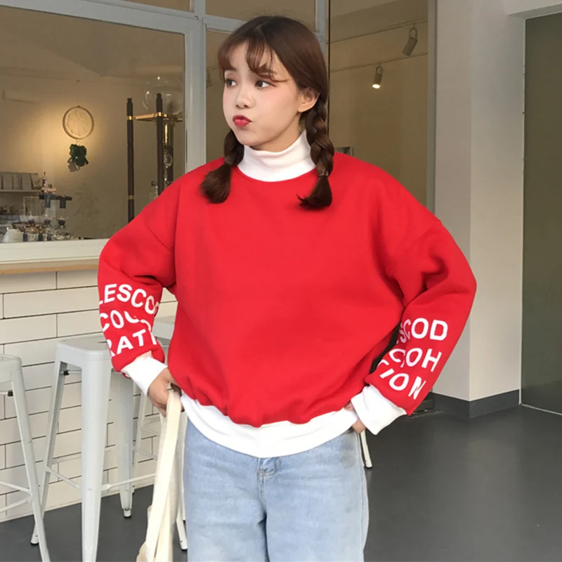 Милые японские короткие толстовки водолазка Женская Толстовка 2019 универсальные